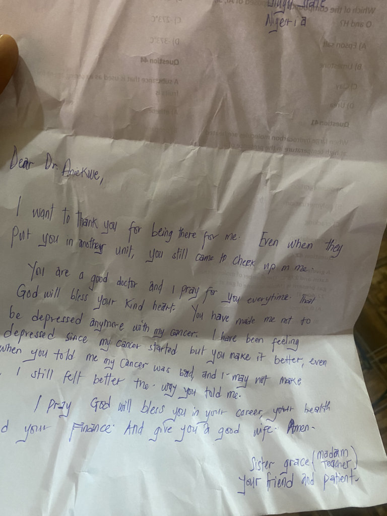 Nigerian Doctor Receives Heartfelt Letter from Patient Before Her Passing