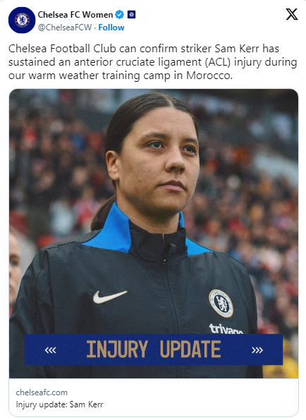 Chelsea Striker Sam Kerr Suffers ACL Blow During Morocco Training Camp
